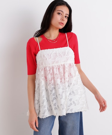 カットジャカードチュニックブラウス