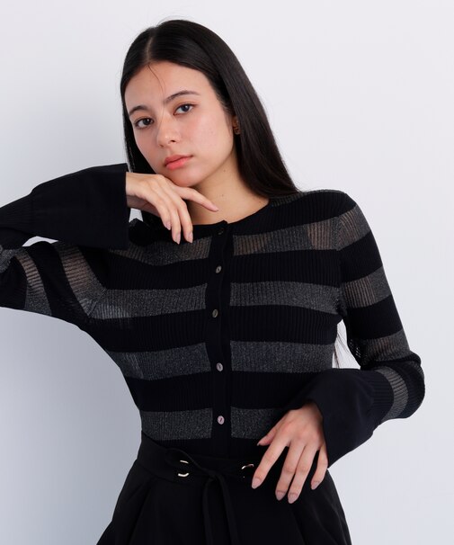 リブシアーボーダーカーディガン