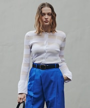 リブシアーボーダーカーディガン