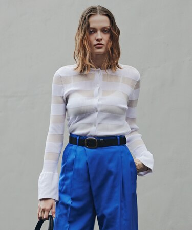 リブシアーボーダーカーディガン