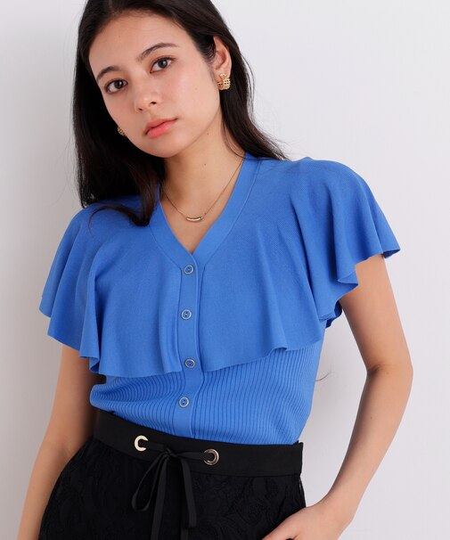 Vネックケープニットプルオーバー