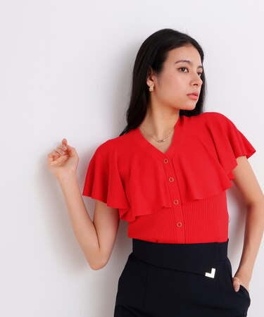 Vネックケープニットプルオーバー