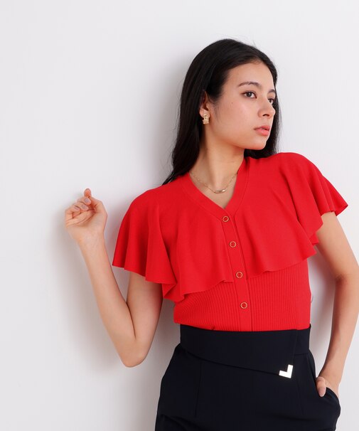 Vネックケープニットプルオーバー