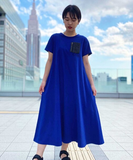 デニム ポケット フレア ワンピース／DENIM POCKET FLARE ONEPICE