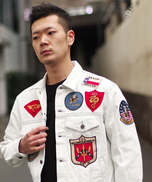 最終値下げ❗️AVIREX TOP GUN ホワイトデニムジャケット XL トップガン デニムジャケット／TOP GUN DENIM JACKET／TYPE BLUE