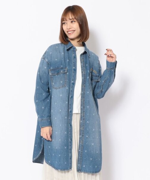 WHOLE PATTERN TUNIC DENIM SHIRT／ 総柄チュニックデニムシャツ