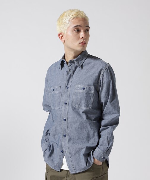 《DAILY／デイリー》BASIC CHAMBRAY LONG SLEEVE SHIRT ／ 長袖 ベーシック シャンブレー シャツ ／