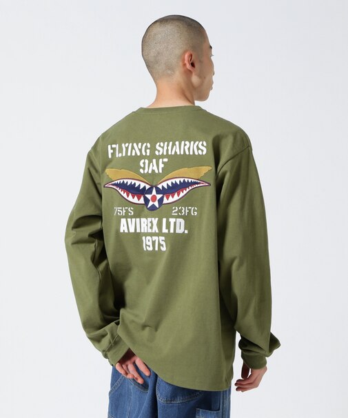 《WEB&DEPOT限定》EMBROIDERY L／S T-SHIRT FLYING SHARKS／エンブロイダリー フライングシャーク