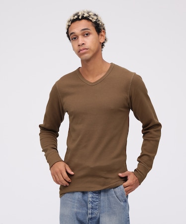 《DAILY／デイリー》THERMAL L／S V-NECK T-SHIRT／サーマル 長袖 ブイネック Tシャツ