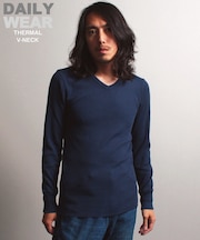 《DAILY／デイリー》THERMAL L／S V-NECK T-SHIRT／サーマル 長袖 ブイネック Tシャツ