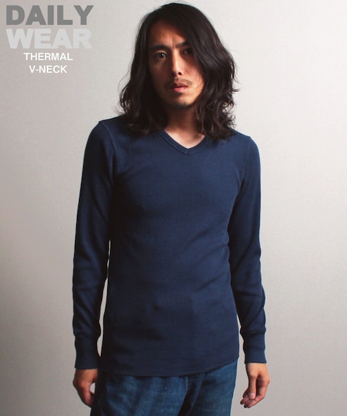 《DAILY／デイリー》THERMAL L／S V-NECK T-SHIRT／サーマル 長袖 ブイネック Tシャツ