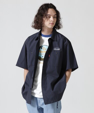 《直営店限定》SHORTSLEEVE STRIPE WORK SHIRT ／ ストライプ ワークシャツ