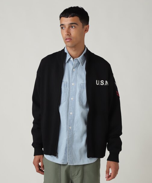 NAVAL STAND COLLAR ZIP KNIT JACKET / ネイバル スタンド カラー
