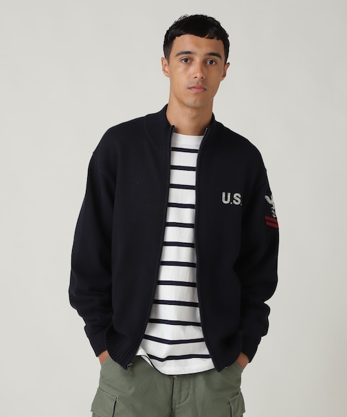 NAVAL STAND COLLAR ZIP KNIT JACKET ／ ネイバル スタンド カラー
