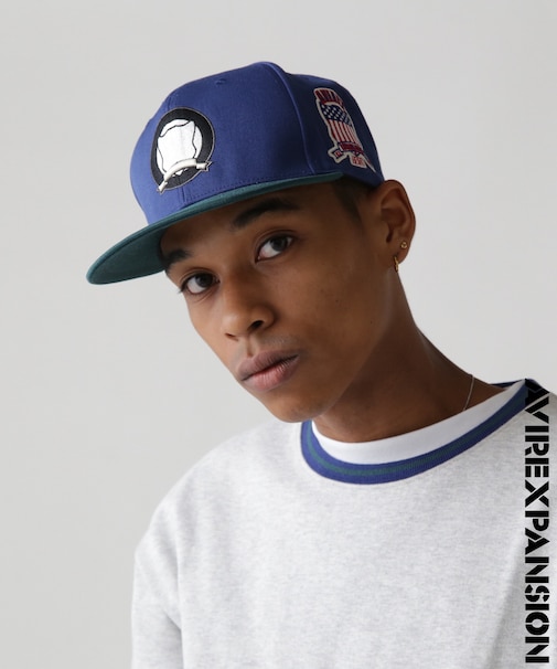 《AVIREX × EXPANSION》 FLAT VISOR CAP BLUE ／ フラット バイザー キャップ ブルー
