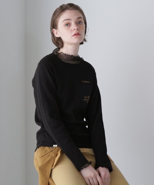 LS COLOR STITCH EMB WAFFLE T-SHIRT／カラーステッチ刺繍ワッフルTシ
