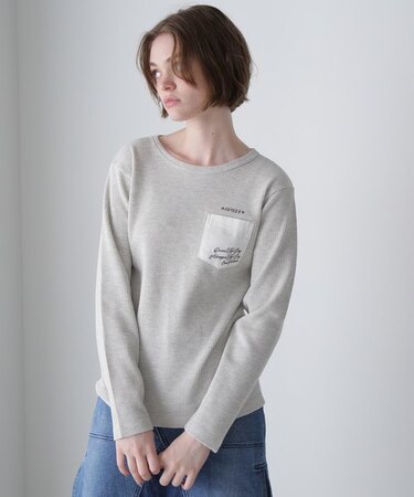 LS COLOR STITCH EMB WAFFLE T-SHIRT／カラーステッチ刺繍ワッフルTシ
