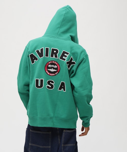 アヴィレックス　ジップアップパーカー　AVIREX　グリーン　ユルダボXL AVIREX アヴィレックス CROSSOVER CL CUSTOM ジップアップパーカー