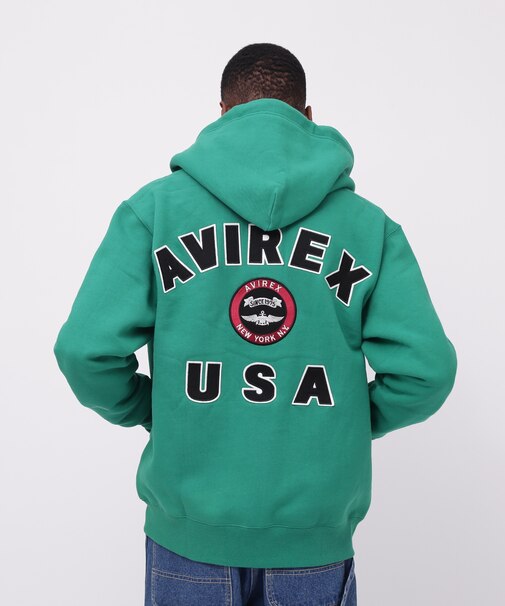 VARSITY LOGO SWEAT ZIP UP PARKA ／バーシティ ロゴ スウェット ジップアップ パーカー