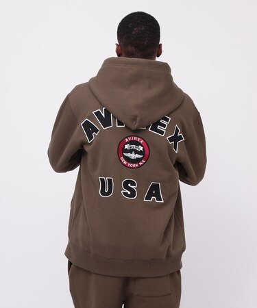 VARSITY LOGO SWEAT ZIP UP PARKA ／バーシティ ロゴ スウェット ジップアップ パーカー