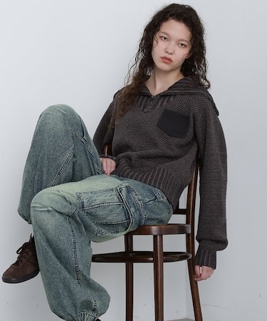 ZIP TURTLE NECK MELANGE KNIT TOPS／ジップタートルネックメランジ