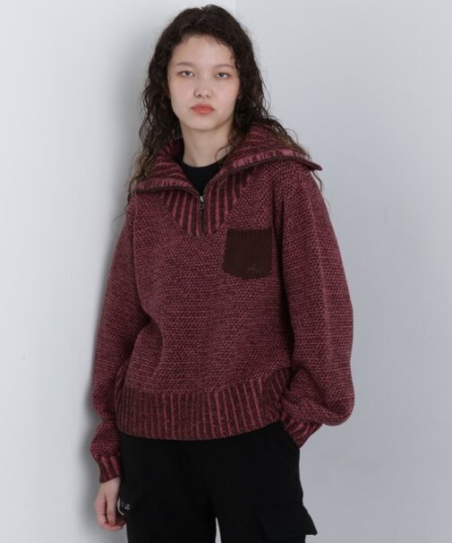 ZIP TURTLE NECK MELANGE KNIT TOPS／ジップタートルネックメランジ