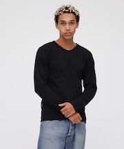 《DAILY》RIB L／S V-NECK T-SHIRT／リブ 長袖 ブイネック Tシャツ  デイリーウェア