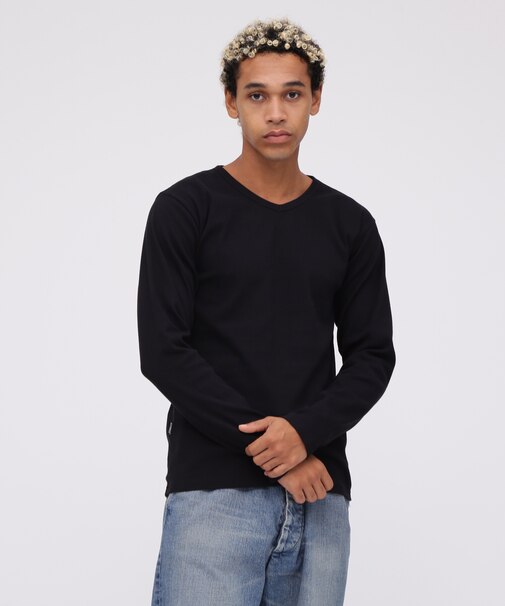 《DAILY》RIB L／S V-NECK T-SHIRT／リブ 長袖 ブイネック Tシャツ  デイリーウェア