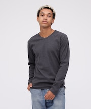 《DAILY》RIB L／S V-NECK T-SHIRT／リブ 長袖 ブイネック Tシャツ  デイリーウェア