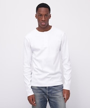 《DAILY／デイリー》RIB L／S HENLEY NECK T-SHIRT／リブ 長袖 ヘンリーネック Tシャツ  デイリーウェア