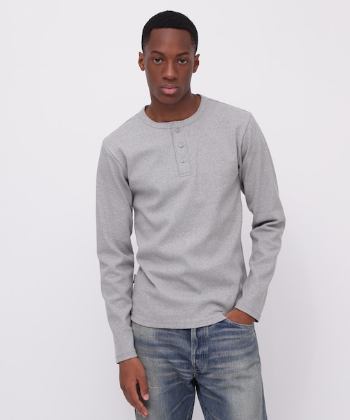 《DAILY／デイリー》RIB L／S HENLEY NECK T-SHIRT／リブ 長袖 ヘンリーネック Tシャツ  デイリーウェア