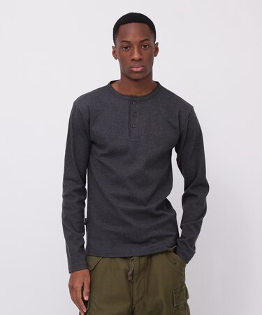 《DAILY／デイリー》RIB L／S HENLEY NECK T-SHIRT／リブ 長袖 ヘンリーネック Tシャツ  デイリーウェア