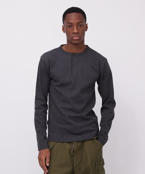 《DAILY／デイリー》RIB L／S HENLEY NECK T-SHIRT／リブ 長袖 ヘンリーネック Tシャツ  デイリーウェア