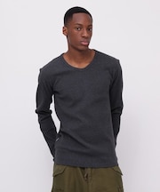 《DAILY／デイリー》MINI WAFFLE V NECK T-SHIRT／ミニワッフル 長袖 Vネック Tシャツ