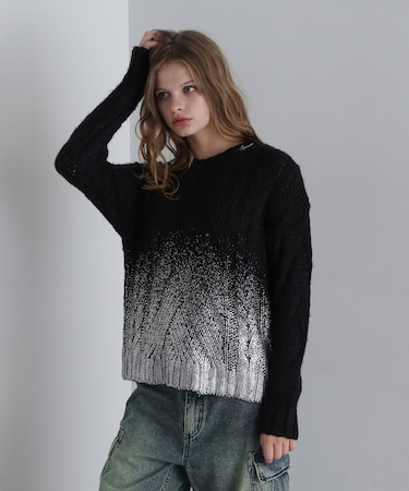 FOIL PRINT KNIT TOPS／箔プリントニットトップス