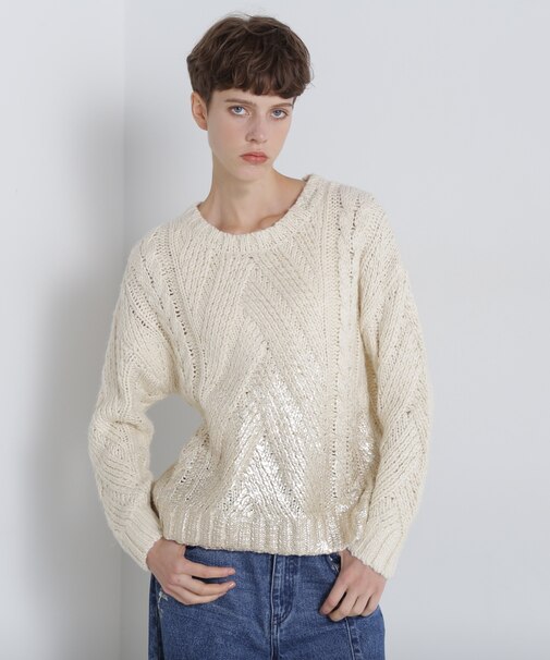 FOIL PRINT KNIT TOPS／箔プリントニットトップス