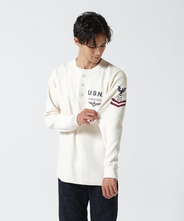 《直営店限定》HONEYCOMB WAFFLE  HENRY T-SHIRT ／ ハニカム ワッフル　ヘンリー長袖Tシャツ