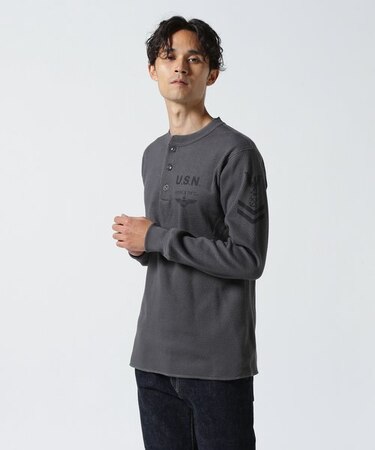 直営店限定》HONEYCOMB WAFFLE HENRY T-SHIRT ／ ハニカム ワッフル 