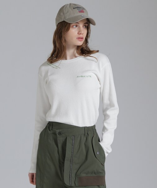 DOODLE PRINT HONEYCOMB WAFFLE LONG SLEEVE T-SHIRT／ダブルプリントハニカムワッフル