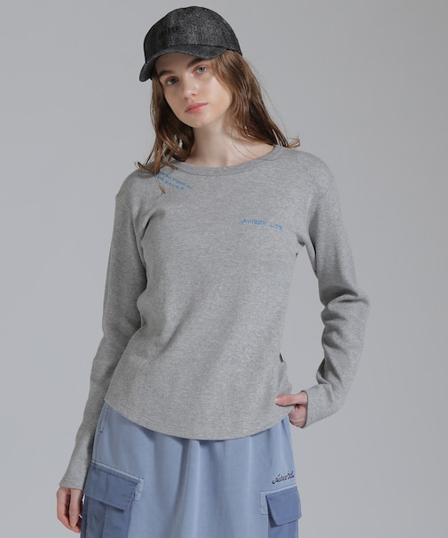 DOODLE PRINT HONEYCOMB WAFFLE LONG SLEEVE T-SHIRT／ダブルプリントハニカムワッフル