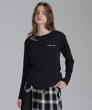 DOODLE PRINT HONEYCOMB WAFFLE LONG SLEEVE T-SHIRT／ダブルプリントハニカムワッフル