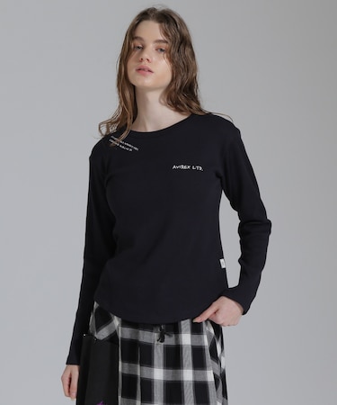 DOODLE PRINT HONEYCOMB WAFFLE LONG SLEEVE T-SHIRT／ダブルプリントハニカムワッフル