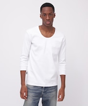 《DAILY／デイリー》2／3 SLEEVE U-NECK T-SHIRT／2／3 スリーブ Uネック Tシャツ