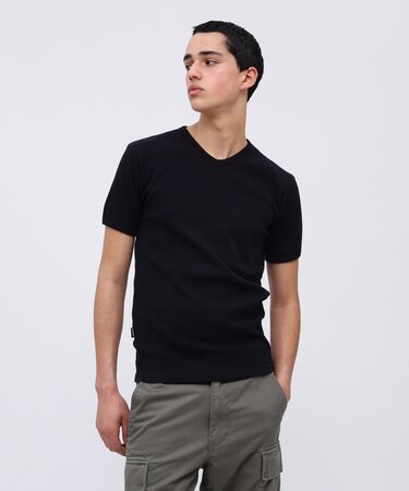 《DAILY／デイリー》RIB S／S V-NECK T-SHIRT／リブ 半袖 ブイネック Tシャツ  デイリーウェア