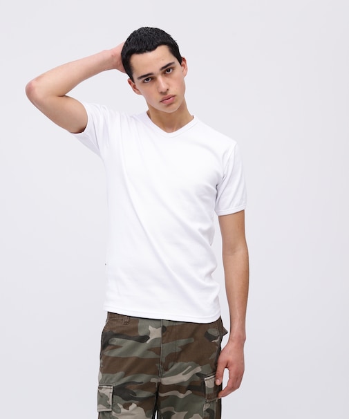 《DAILY/デイリー》RIB S/S V-NECK T-SHIRT/リブ 半袖 ブイネック Tシャツ デイリーウェア