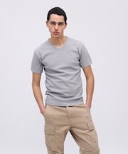 《DAILY/デイリー》RIB S/S V-NECK T-SHIRT/リブ 半袖 ブイネック Tシャツ デイリーウェア