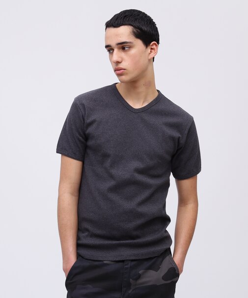 《DAILY/デイリー》RIB S/S V-NECK T-SHIRT/リブ 半袖 ブイネック Tシャツ デイリーウェア