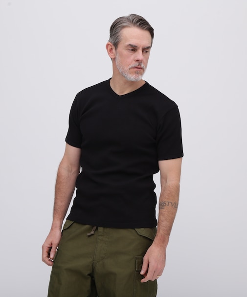 《DAILY／デイリー》MINI WAFFLE S／S V-NECK T-SHIRT／ミニワッフル 半袖 ブイネック Tシャツ