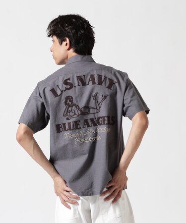 《WEB&DEPOT限定》COTTON LINEN SHIRT "BLUE ANGELS" ／ コットンリネンシャツ ブルーエンジェルス