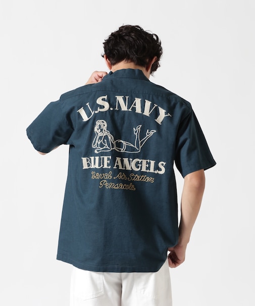 《WEB&DEPOT限定》COTTON LINEN SHIRT "BLUE ANGELS" / コットンリネンシャツ ブルーエンジェルス